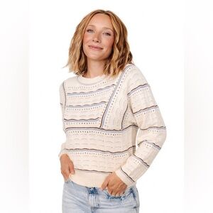 Baltic Born NWT Rhys Knit Crochet Eyelet Fair Isle Pullover Sweater Cream Small